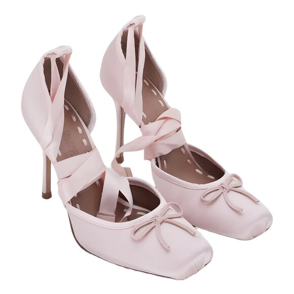 Steve Madden Larina Pink Satin Lace-Up High Heel Pumps 7.5M - Picture 4 of 6